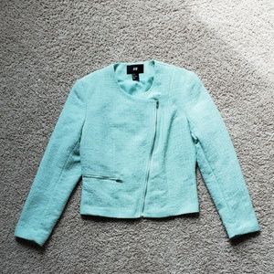 H&M Mint Green Moto Jacket Tweed
